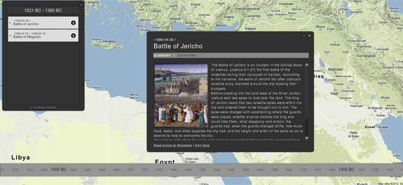 В интерактивном   Карта истории конфликтов   , битва при Иерихоне   служит отправной точкой   ,