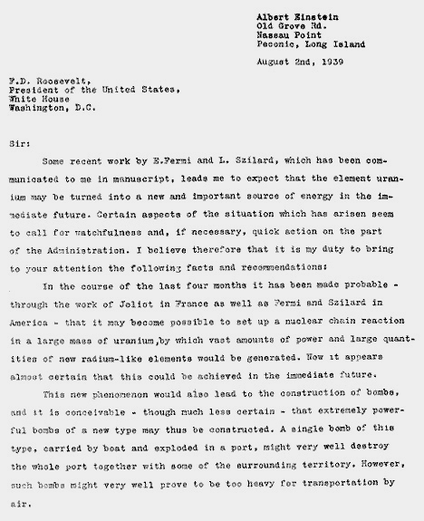 Легенда подкрепляется самим наличием письма, датированного 2 августа 1939;  изображением Эйнштейна на фоне атомного гриба, представленным общественности на обложке журнала «Time», и утверждением, что «на основе его формулы E = mc², происходит высвобождение атомной энергии»